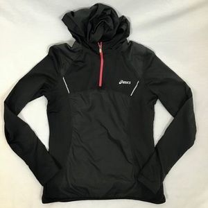 ASICS 1/4 Zip Pullover Hoodie Jacket Black Sz S